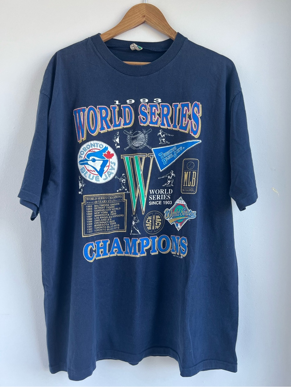 Bintage 1993 Toronto Blue Jays Back to Back World Series Champions Shirt Size XL